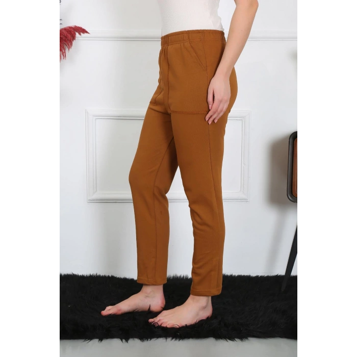 Moda Çizgi Kadın Pamuk Cepli 3 İplik Alt Eşofman Kahve 27510