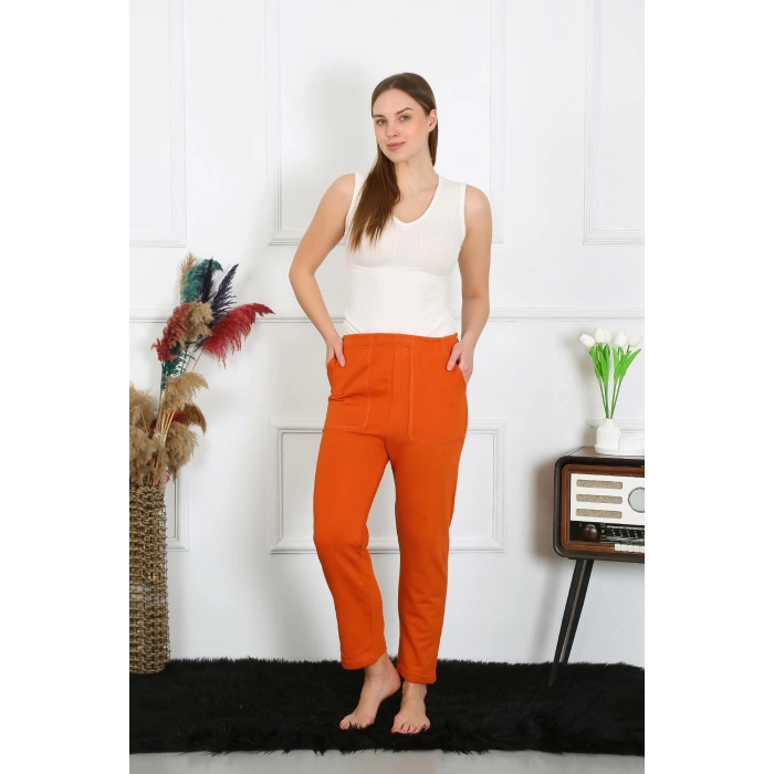 Moda Çizgi Kadın Pamuk Cepli 3 İplik Alt Eşofman Kremit 27510