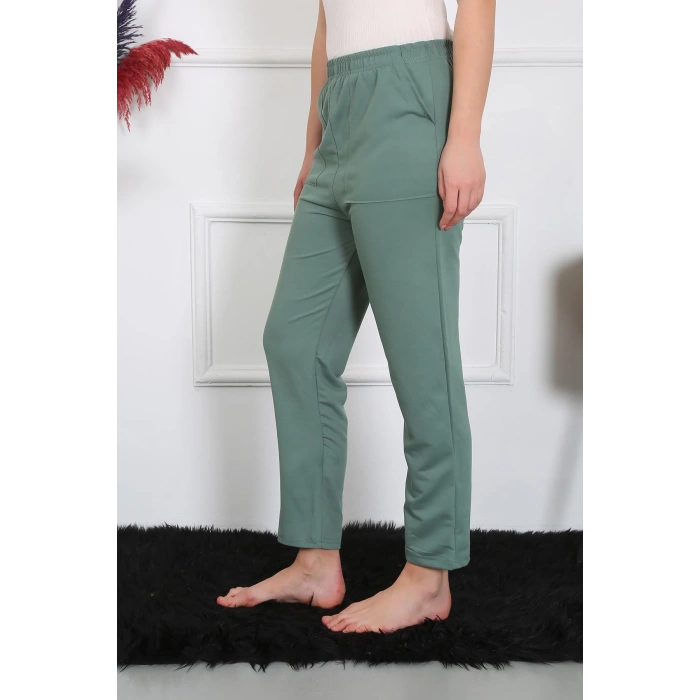 Moda Çizgi Kadın Pamuk Cepli 3 İplik Alt Eşofman Yeşil 27510