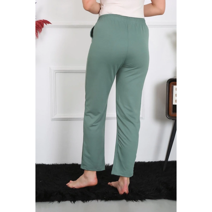 Moda Çizgi Kadın Pamuk Cepli 3 İplik Alt Eşofman Yeşil 27510