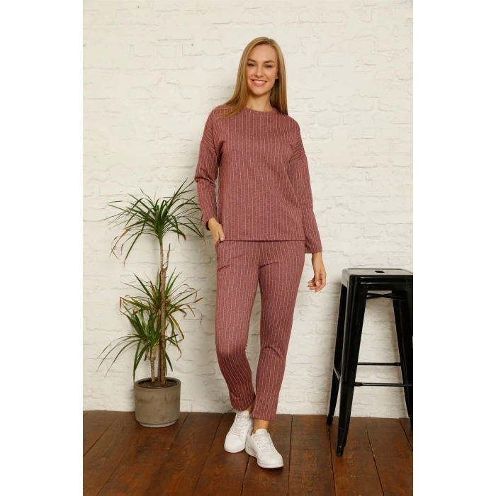 Moda Çizgi Kadın Pamuk Eşofman Takım 9035