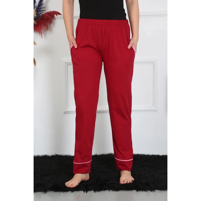 Moda Çizgi Kadın Pamuk Penye Cepli Tek Alt Pijama Bordo 27512