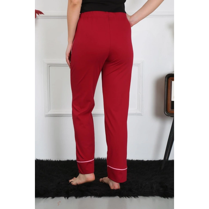 Moda Çizgi Kadın Pamuk Penye Cepli Tek Alt Pijama Bordo 27512