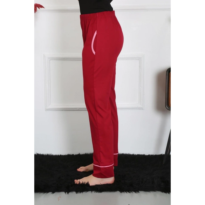 Moda Çizgi Kadın Pamuk Penye Cepli Tek Alt Pijama Bordo 27512