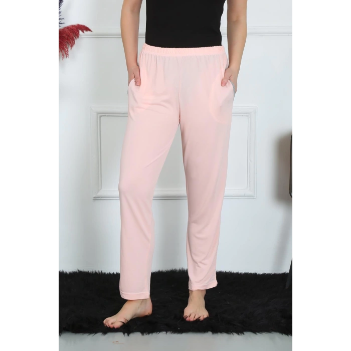 Moda Çizgi Kadın Pamuk Penye Cepli Tek Alt Pijama Pembe 27512