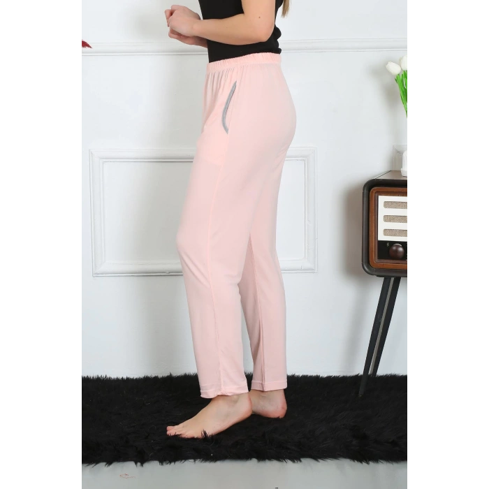 Moda Çizgi Kadın Pamuk Penye Cepli Tek Alt Pijama Pembe 27512