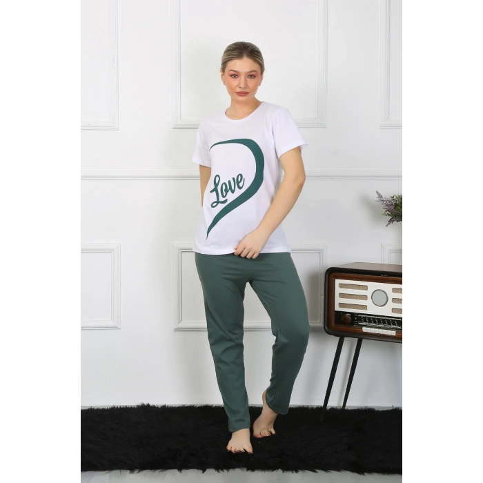 Moda Çizgi Kadın Pamuk Penye Sevgili Kombini Pijama Takımı Beyaz 50127 Tek Takım Fiyatıdır