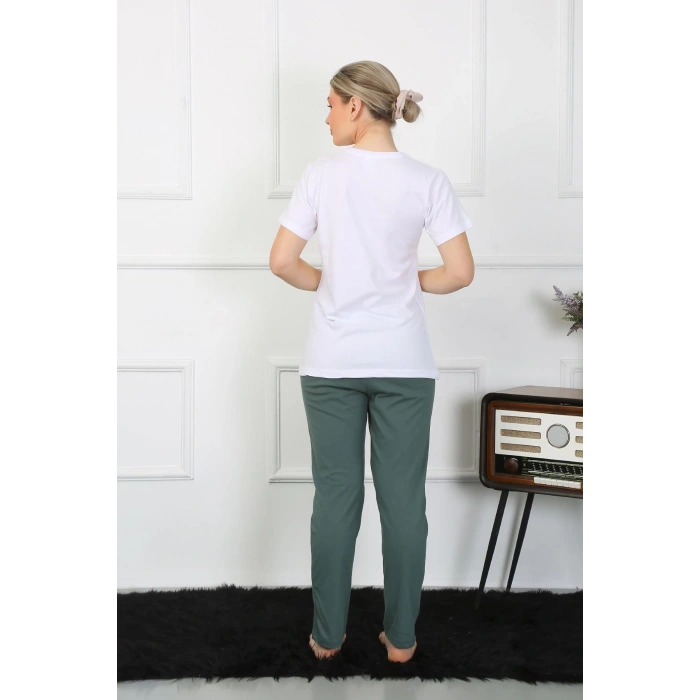 Moda Çizgi Kadın Pamuk Penye Sevgili Kombini Pijama Takımı Beyaz 50127 Tek Takım Fiyatıdır