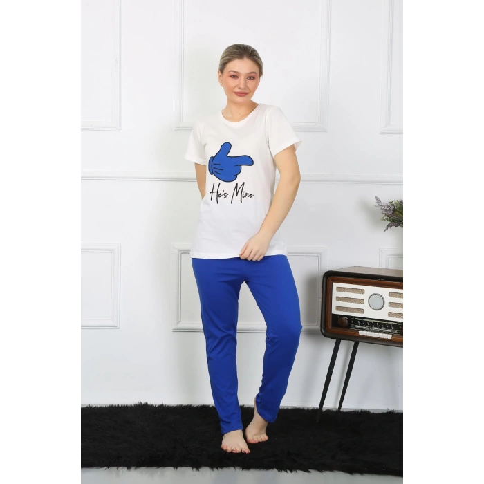 Moda Çizgi Kadın Pamuk Penye Sevgili Kombini Pijama Takımı Beyaz 50129 Tek Takım Fiyatıdır