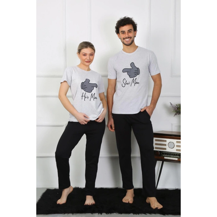 Moda Çizgi Kadın Pamuk Penye Sevgili Kombini Pijama Takımı Gri 50126 Tek Takım Fiyatıdır