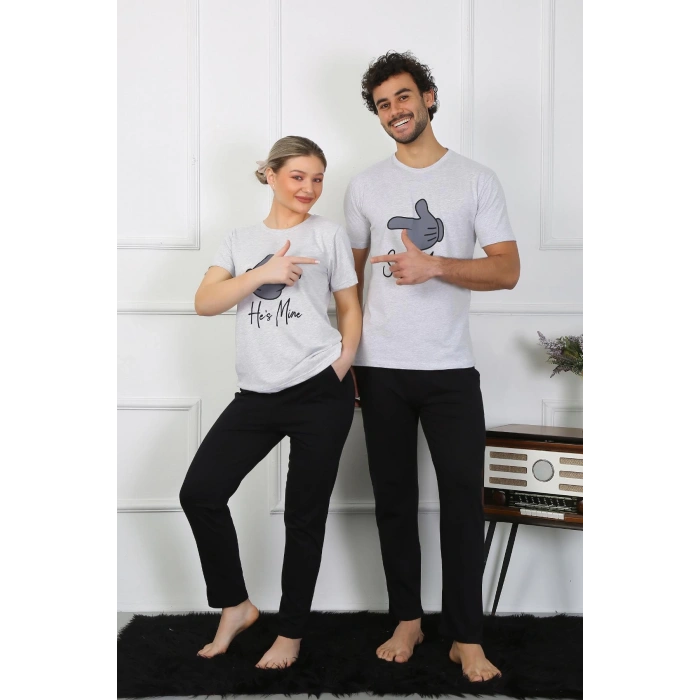 Moda Çizgi Kadın Pamuk Penye Sevgili Kombini Pijama Takımı Gri 50126 Tek Takım Fiyatıdır