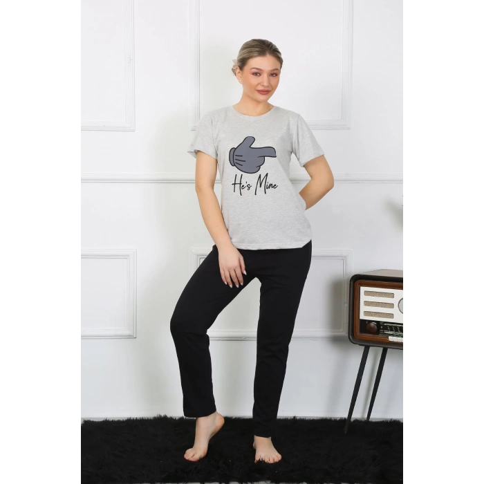 Moda Çizgi Kadın Pamuk Penye Sevgili Kombini Pijama Takımı Gri 50126 Tek Takım Fiyatıdır