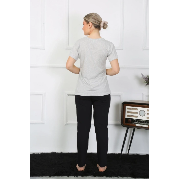 Moda Çizgi Kadın Pamuk Penye Sevgili Kombini Pijama Takımı Gri 50126 Tek Takım Fiyatıdır