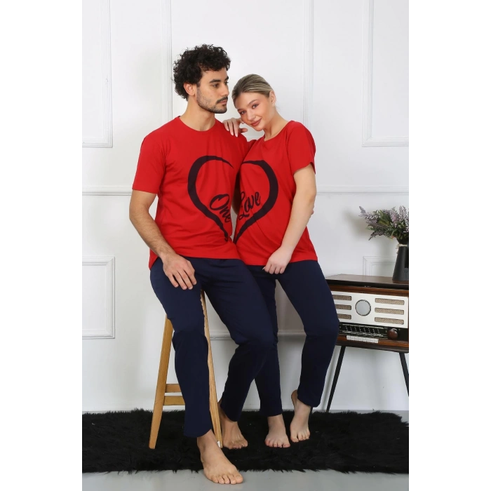 Moda Çizgi Kadın Pamuk Penye Sevgili Kombini Pijama Takımı Kırmızı 50128 Tek Takım Fiyatıdır