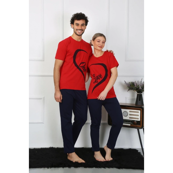 Moda Çizgi Kadın Pamuk Penye Sevgili Kombini Pijama Takımı Kırmızı 50128 Tek Takım Fiyatıdır