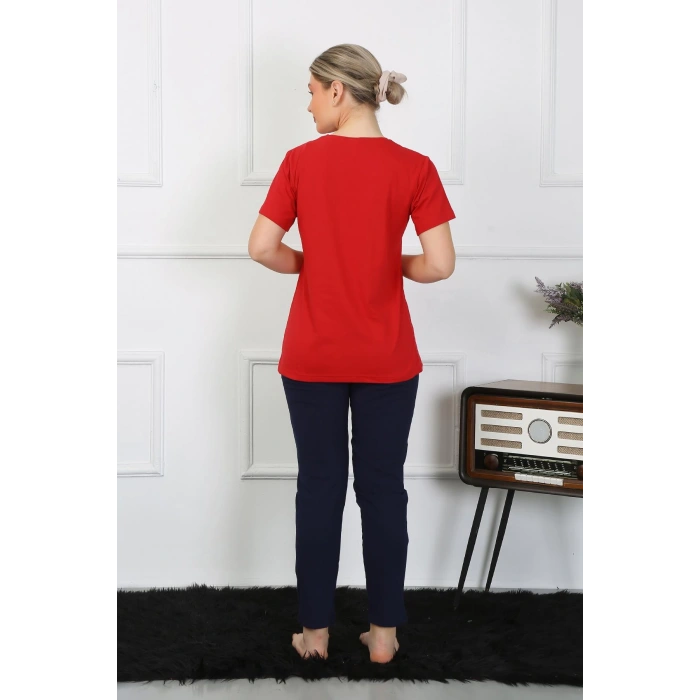 Moda Çizgi Kadın Pamuk Penye Sevgili Kombini Pijama Takımı Kırmızı 50128 Tek Takım Fiyatıdır