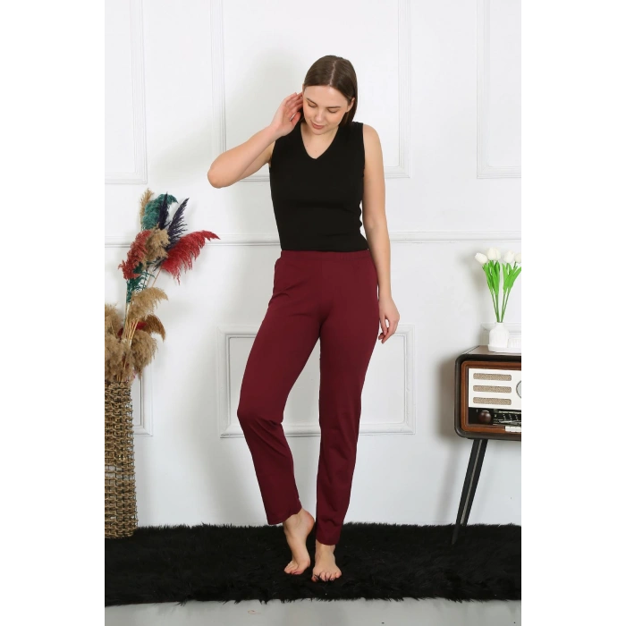 Moda Çizgi Kadın Pamuk Penye Tek Alt Pijama Bordo 27513