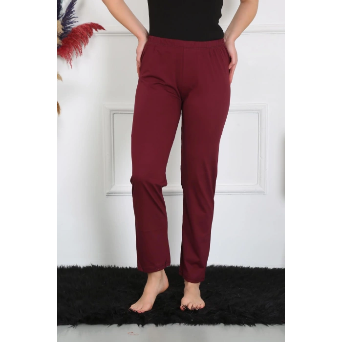 Moda Çizgi Kadın Pamuk Penye Tek Alt Pijama Bordo 27513