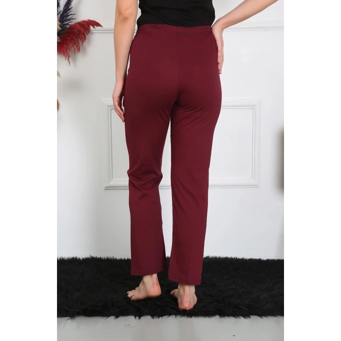 Moda Çizgi Kadın Pamuk Penye Tek Alt Pijama Bordo 27513