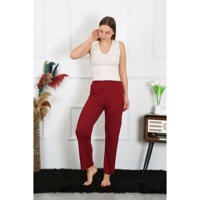 Moda Çizgi Kadın Pamuk Penye Tek Alt Pijama Bordo 27514