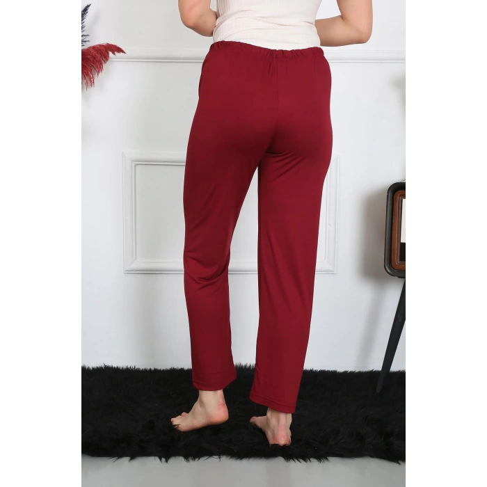 Moda Çizgi Kadın Pamuk Penye Tek Alt Pijama Bordo 27514