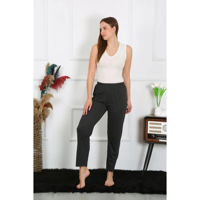 Moda Çizgi Kadın Pamuk Penye Tek Alt Pijama Füme 27514