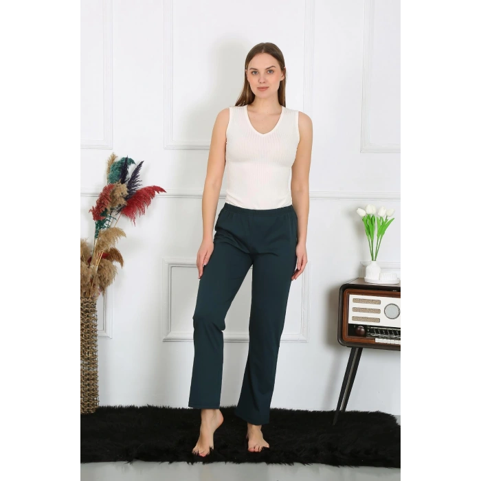 Moda Çizgi Kadın Pamuk Penye Tek Alt Pijama Petrol 27514