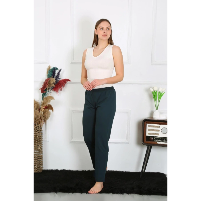 Moda Çizgi Kadın Pamuk Penye Tek Alt Pijama Petrol 27514