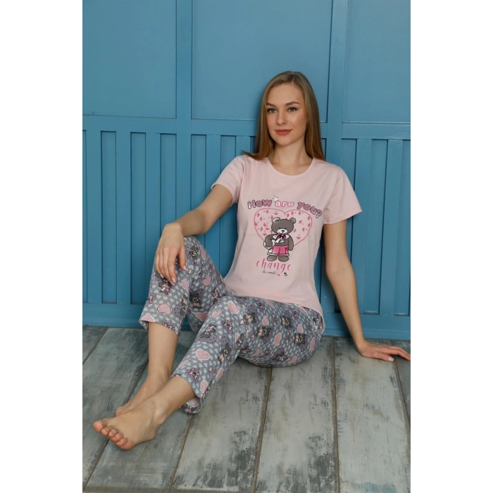 Moda Çizgi Kadın Pamuk Pijama Takım 20502P