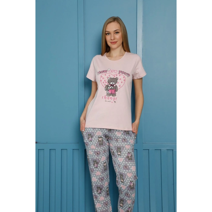 Moda Çizgi Kadın Pamuk Pijama Takım 20502P