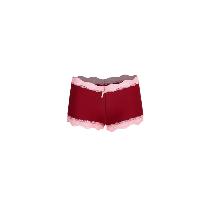 Moda Çizgi Kadın Pamuklu 2li Boxer Bordo 40265