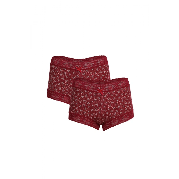 Moda Çizgi Kadın Pamuklu 2li Boxer Bordo 40266