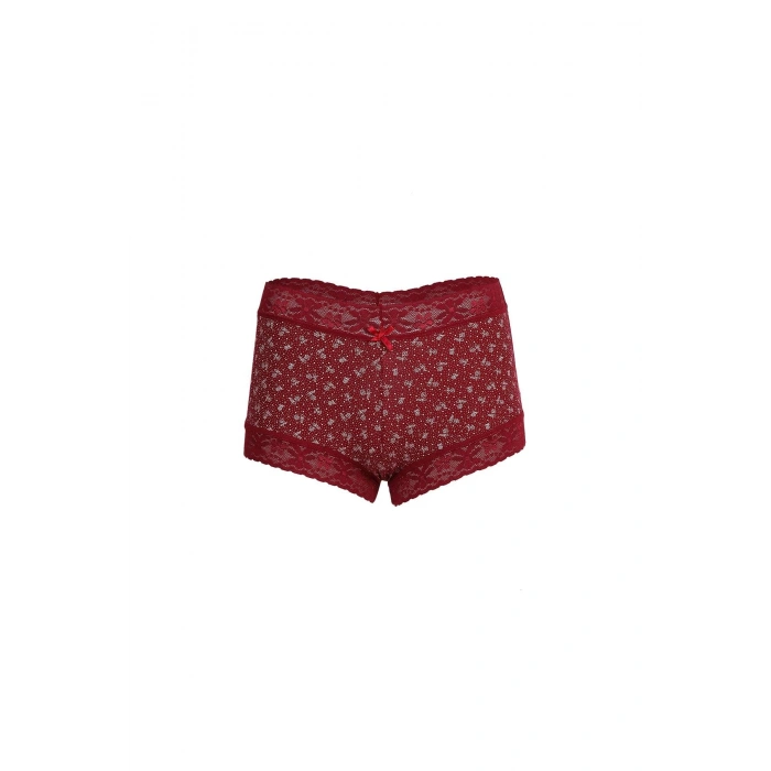 Moda Çizgi Kadın Pamuklu 2li Boxer Bordo 40266