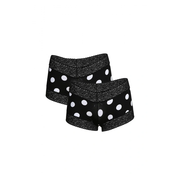 Moda Çizgi Kadın Pamuklu 2li Boxer Siyah 40269