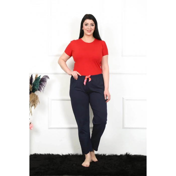 Moda Çizgi Kadın Pamuklu Büyük Beden Alt Pijama 27472