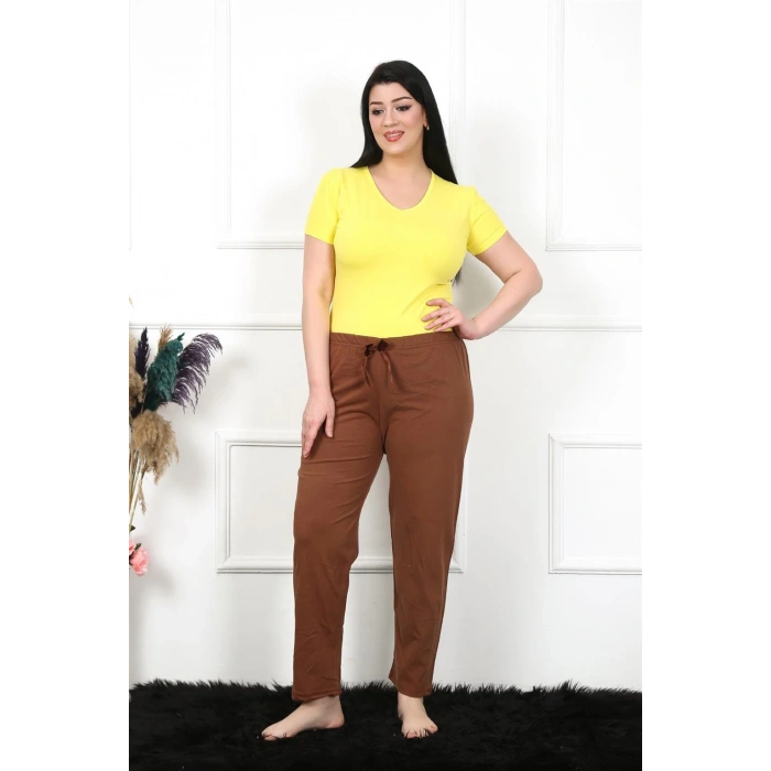 Moda Çizgi Kadın Pamuklu Büyük Beden Alt Pijama 27476