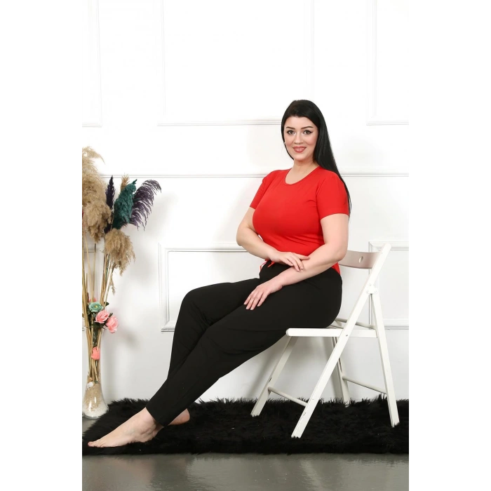 Moda Çizgi Kadın Pamuklu Büyük Beden Alt Pijama 27478