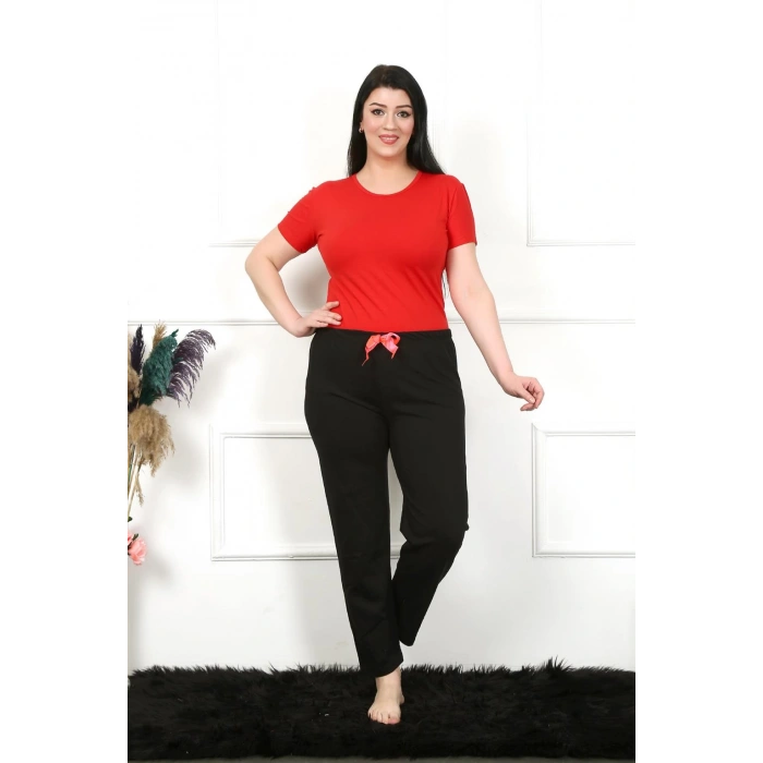 Moda Çizgi Kadın Pamuklu Büyük Beden Alt Pijama 27478