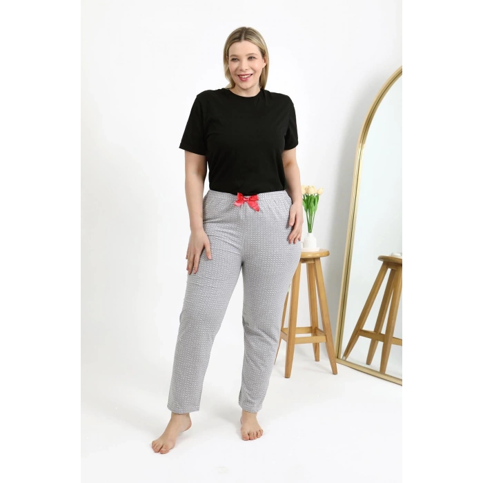 Moda Çizgi Kadın Pamuklu Büyük Beden Alt Pijama 27557 Gri