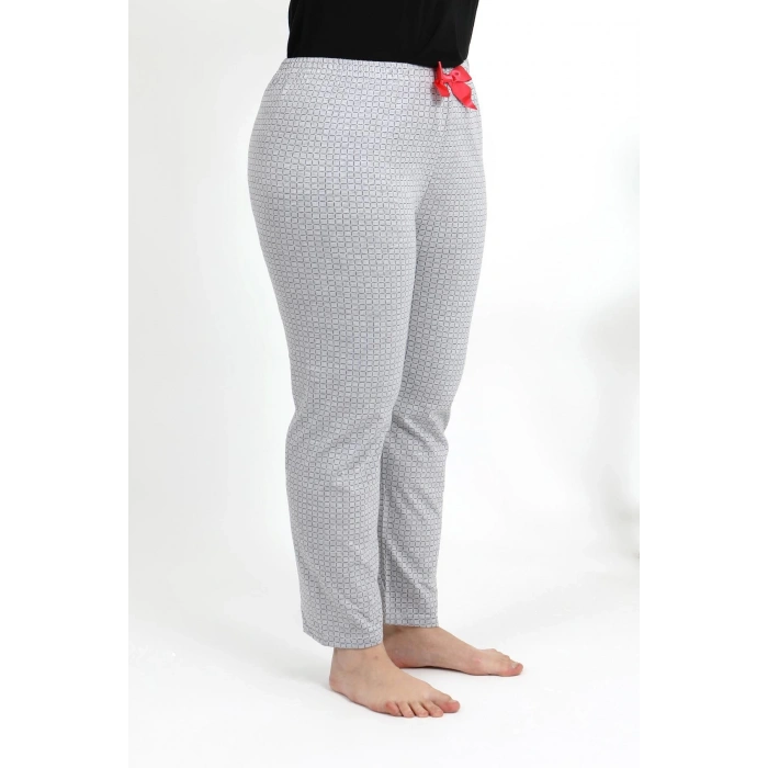 Moda Çizgi Kadın Pamuklu Büyük Beden Alt Pijama 27557 Gri