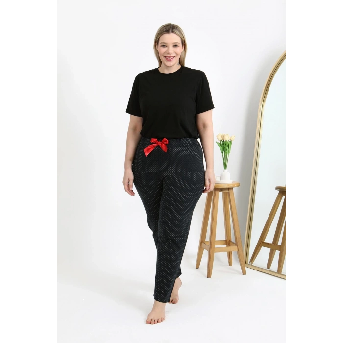 Moda Çizgi Kadın Pamuklu Büyük Beden Alt Pijama 27557 Siyah