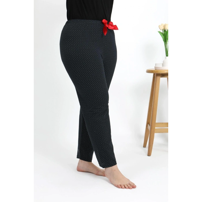 Moda Çizgi Kadın Pamuklu Büyük Beden Alt Pijama 27557 Siyah
