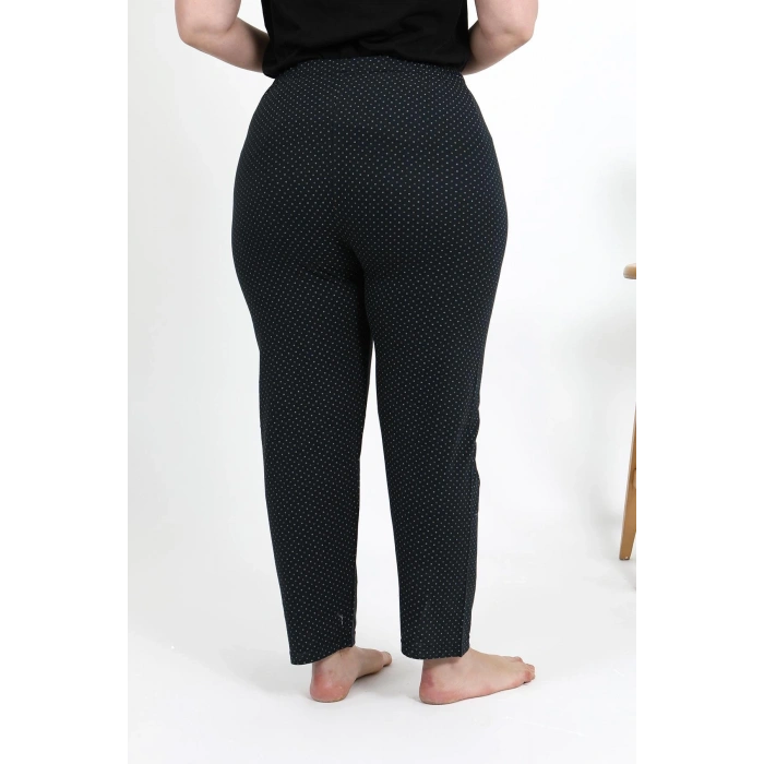 Moda Çizgi Kadın Pamuklu Büyük Beden Alt Pijama 27557 Siyah