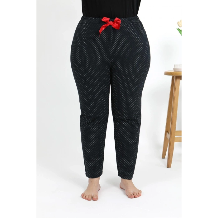 Moda Çizgi Kadın Pamuklu Büyük Beden Alt Pijama 27557 Siyah