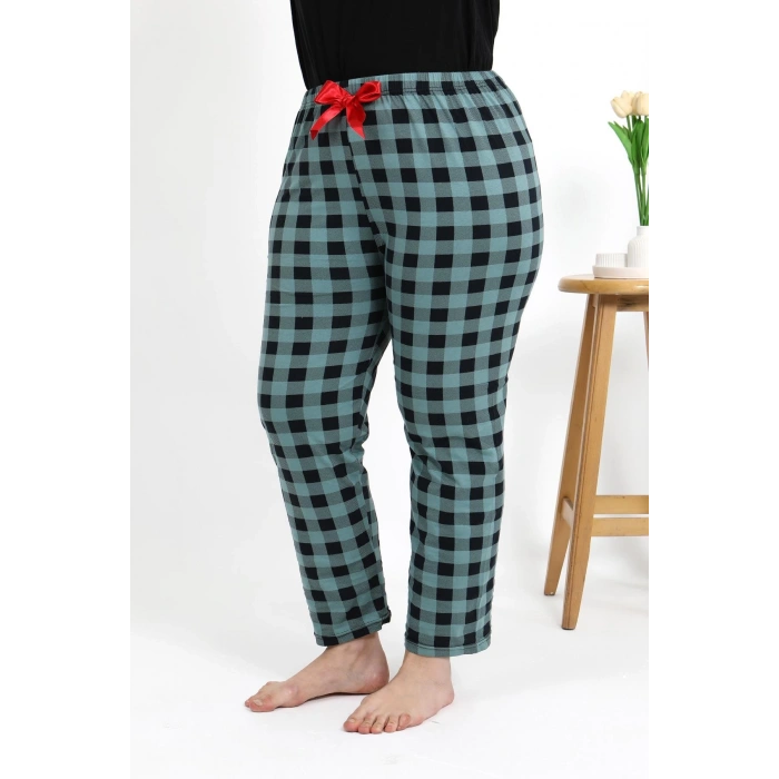 Moda Çizgi Kadın Pamuklu Büyük Beden Alt Pijama 27557 Turkuaz