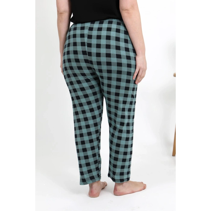 Moda Çizgi Kadın Pamuklu Büyük Beden Alt Pijama 27557 Turkuaz