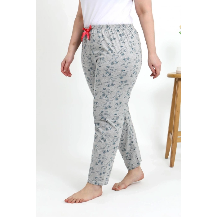 Moda Çizgi Kadın Pamuklu Büyük Beden Alt Pijama 27558 Gri