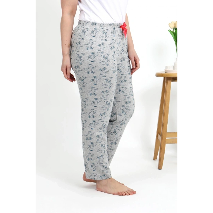 Moda Çizgi Kadın Pamuklu Büyük Beden Alt Pijama 27558 Gri