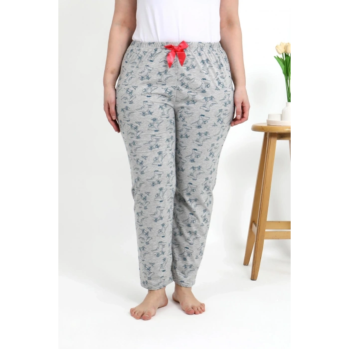 Moda Çizgi Kadın Pamuklu Büyük Beden Alt Pijama 27558 Gri