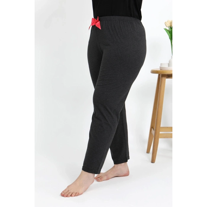 Moda Çizgi Kadın Pamuklu Büyük Beden Alt Pijama 27559 Antrasit
